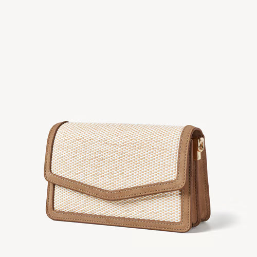 Woman Clutch -  Ivory Raffia & Tan Suede