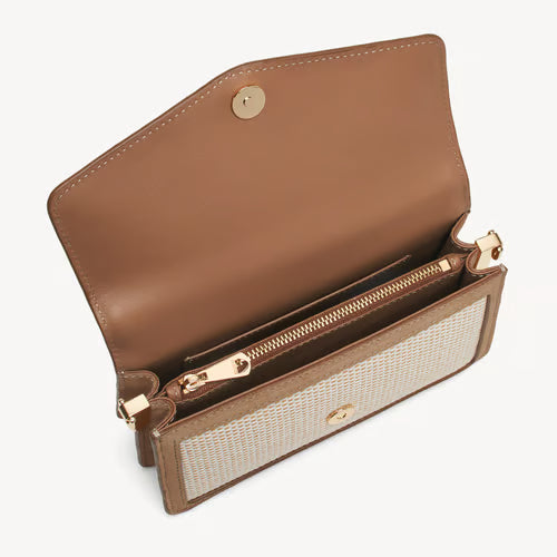 Woman Clutch -  Ivory Raffia & Tan Suede
