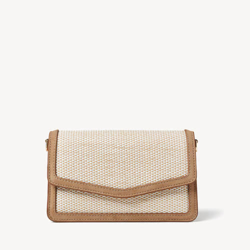 Woman Clutch -  Ivory Raffia & Tan Suede