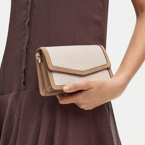 Woman Clutch -  Ivory Raffia & Tan Suede
