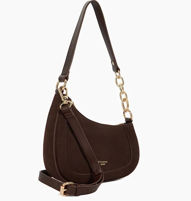 Chain Detail Shoulder Bag - Dark Brown