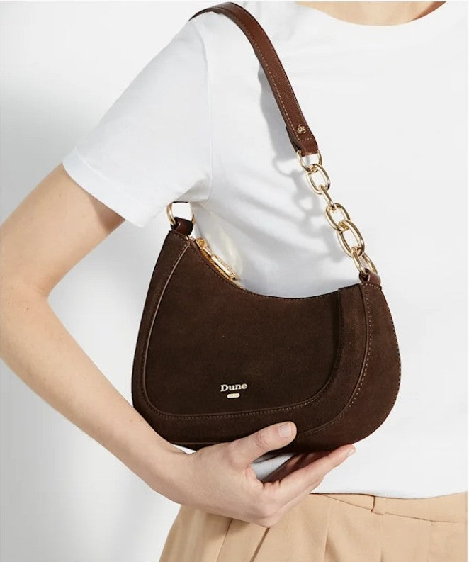 Chain Detail Shoulder Bag - Dark Brown