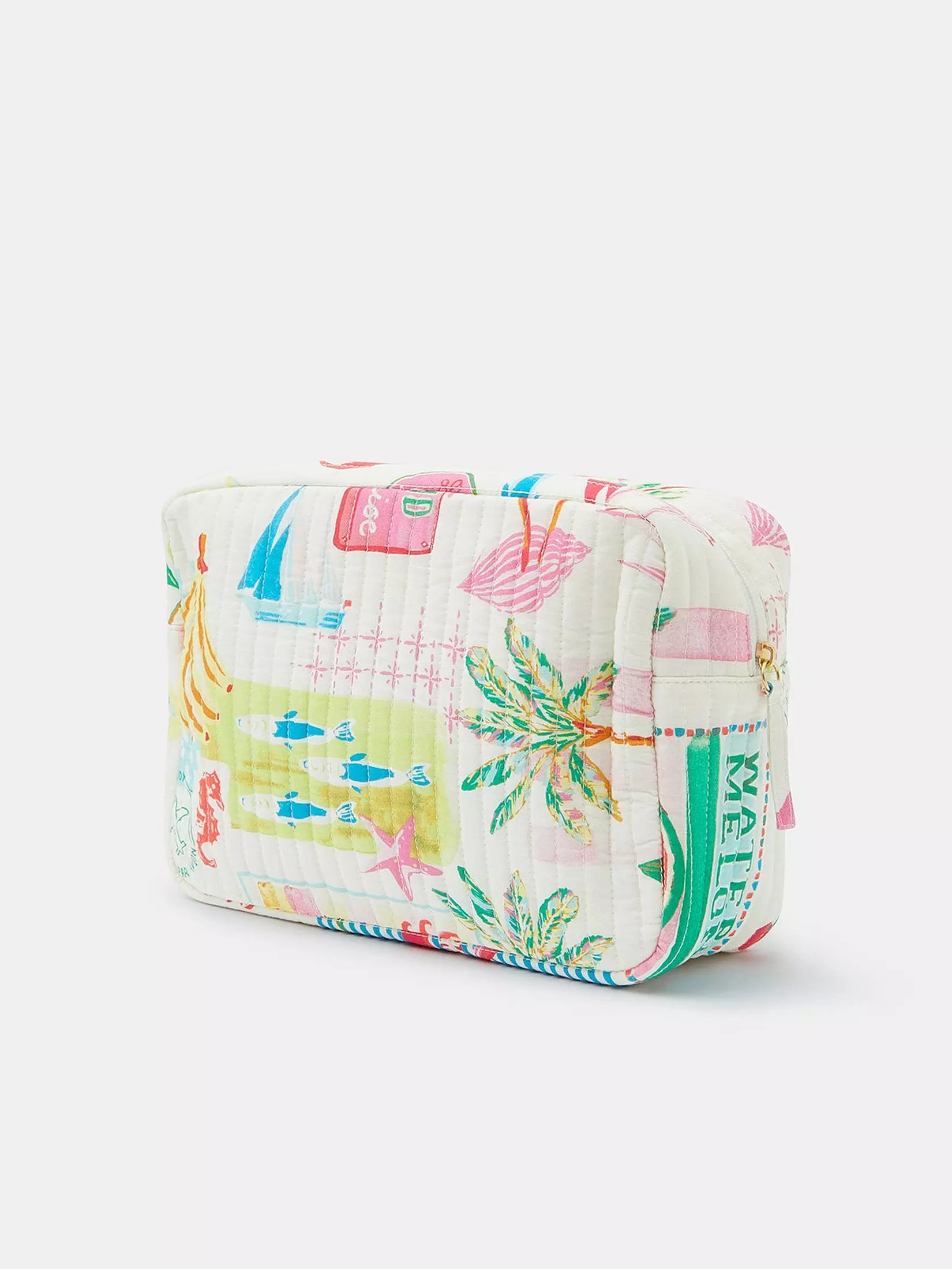 Holiday printed quilt makeup bag in multi